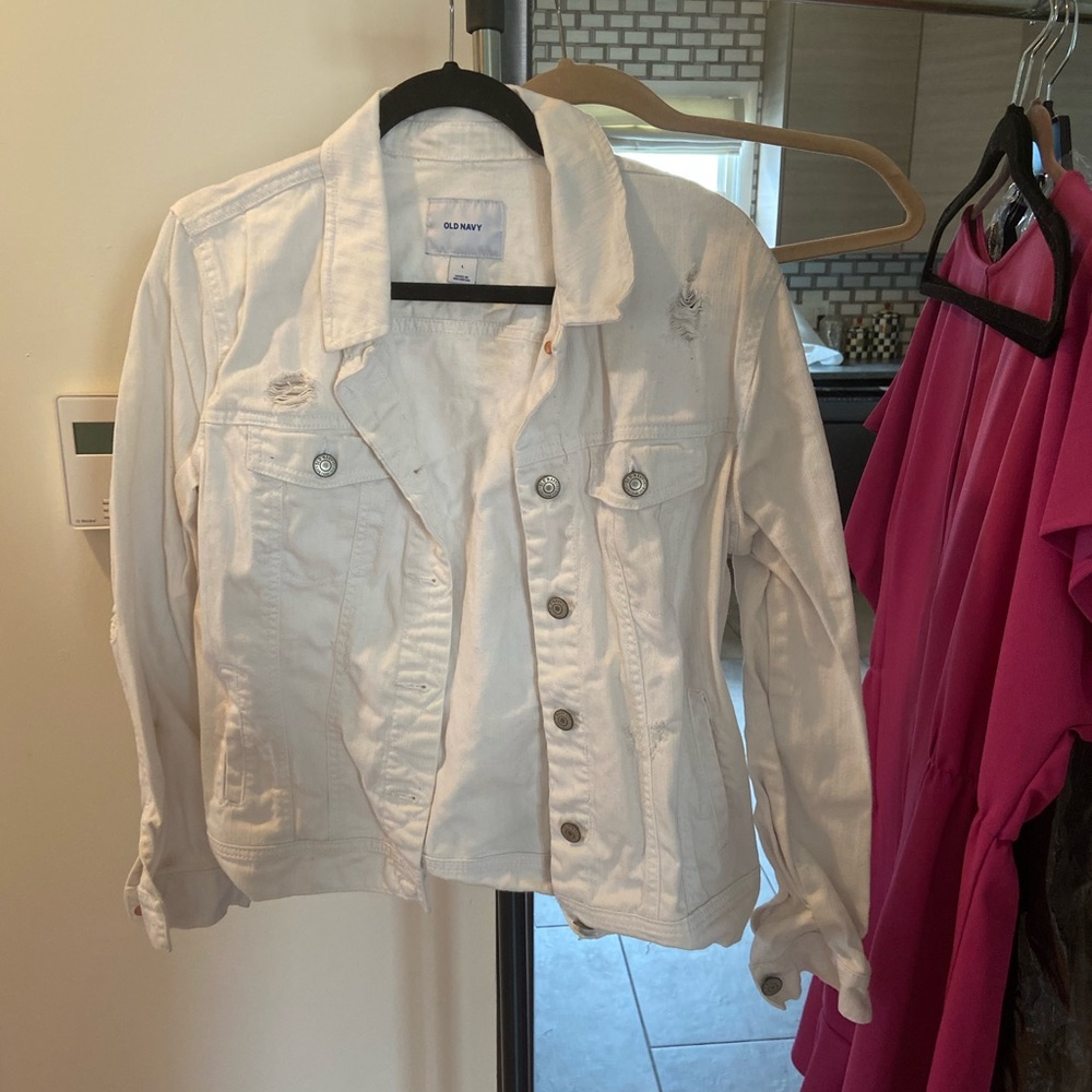 Old Navy white distressed denim jacket